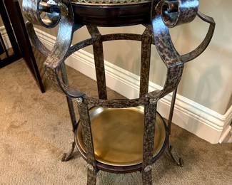 heavy iron, mirror top, accent table 