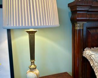 Pair of brass & alabaster lamps by Frederick Cooper