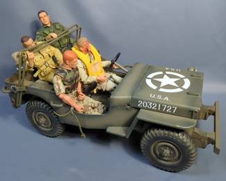 21st Century Toys Jeep, Not Complete, 21" Long, With 4 Military Dolls, 2 Are Hasbro