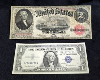 1917 $2 Dollar Large US Note And 1957 US $1 Silver Certificate