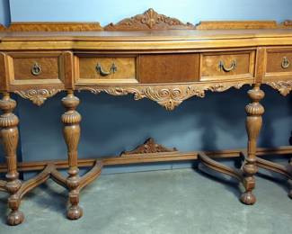 Rockford Carved Wood Sideboard With Three Dovetailed Drawers And Metal Drawer Pulls, 44" X 88" X 22"