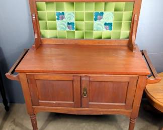 Wash Stand With Tile Backsplash And 2 Door Storage On Castors, 45.5" x 43" x 18.5"