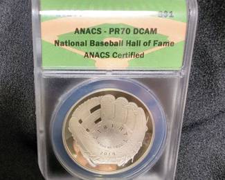 2014-P National Baseball Hall Of Fame Silver $1 Commemorative Proof Coin, ANACS Certified PR70 DCAM, Includes Certificate Of Authenticity