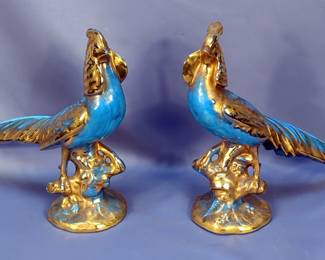 Ceramic Bird Statues, 12.5" x 15", Marked L.L.W On Bottom, Qty 2
