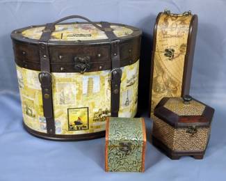 Decorative Storage Case, 13" x 15.5" x 11", Wine Bottle Case, 14" Tall, And Trinket Boxes, Qty 2, Total Qty 4