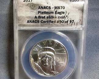 2017 US $100 One Ounce Platinum Eagle First Strike Coin, ANACS Certified #90 Of 97