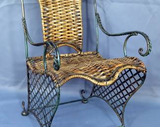 Metal Doll Chair With Wicker Back And Seat, 20" x 10" x 13"
