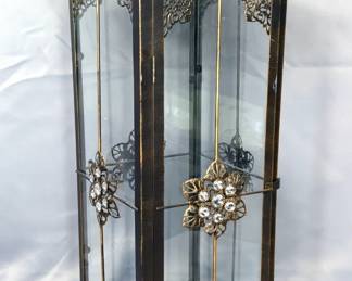 Decorative Metal Lantern/Candle Holder, 27" Tall And Woven Storage Basket With Hinged Lid, 20" x 14" x 12"