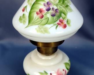 Table Lamps Including Dumont Lamps Of Distinction 17.25" Electric Lamp With Glass Shade, Hand Painted 12.5" Lamp, Glass 14.5" Lamp, And Glass Oil Lamp With 2 Chimney's