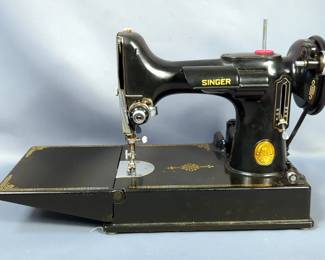 Singer Featherweight Sewing Machine & Accessories, Simanco Bobbin Holder, 45750, Bobbins, Foot Pedal And Instruction Manual, In Hard Sided Carry Case
