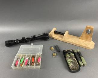 Lot 324 | Vintage Blue Fox Fishing Lures, Gun Scope & More