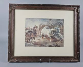 Lot 530 | Framed "Fighting Horses" by Theodore Gericault