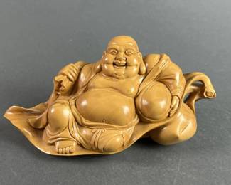 Lot 152 | Carved Wood Laughing Buddha Statue