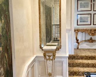 PAIR of Antiqued Mirrors and PAIR of tall Marble Stands