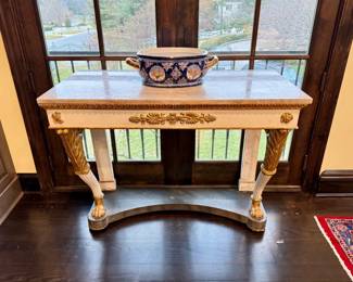 Italian guilt console table with marble top - 46" (W) x22.5" (D) x36" (H)