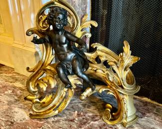 PAIR of Louis XV style Ormolu and Bronze Figural Chenets