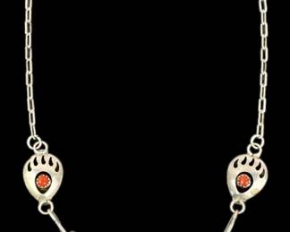 Sterling Silver & Coral 'Bear Paw' Necklace