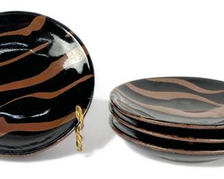 (4) Randy Johnston "Tenmoku" Pottery Plates