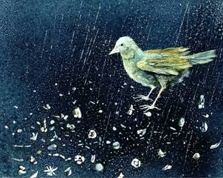 Kelly Fearing "Bird in the Rain" Oil on Canvas