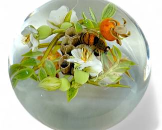 Paul J. Stankard Botanical Paperweight w/ Bee