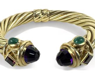 David Yurman 14K Gold Amethyst & Emerald Bracelet