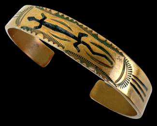 Leander Nezzie Navajo Lizard Copper Jewelry Cuff