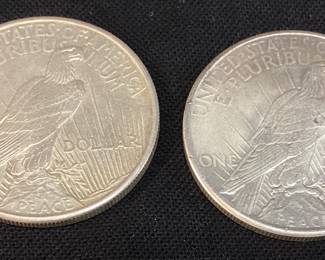 (2) 1921-p HIGH RELIEF & 1925-p SILVER PEACE DOLLARS,

