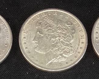  (3) 1887, 1888 & 1889 P-MINT MORGAN SILVER DOLLARS