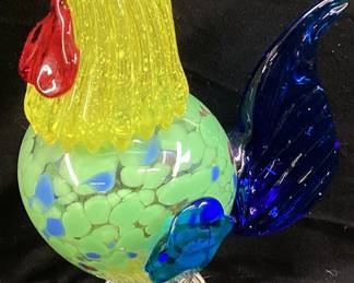 MULTICOLORED ART GLASS ROOSTER, 10’’ H