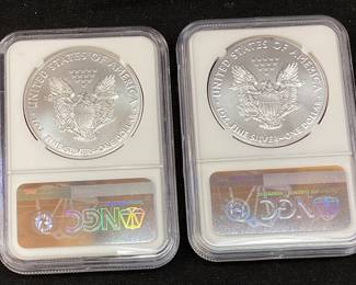 (2) 2019 EARLY RELEASE MS70 & 2020 MS70 SILVER AMERICAN EAGLES