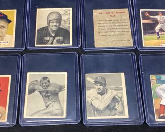  (8) 1948-49 BOWMAN BASEBALL & FOOTBALL CARDS, CLINT HARTUNG, FERRIS FAIN, GRADY HATTON, JOHNNY VANDER MEER, PAT MULLIN, JACK WILEY & MIKE MICKA, 1948 BASKETBALL OUT OF BOUNDS PLAY BOWMAN CARD