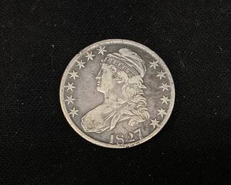 1827 CAPPED BUST SILVER HALF DOLLAR SQUARE BASE 50 C
