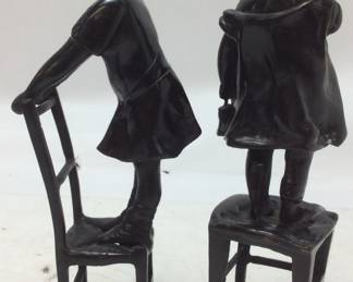 BRONZE CHILDREN ON CHAIRS BOOKENDS
