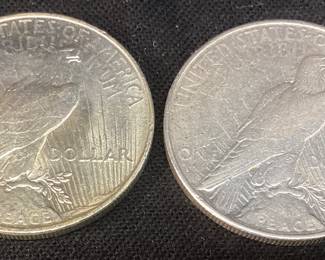 (2) 1922p & 1928-S SILVER PEACE DOLLARS,

