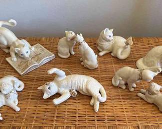 Lenox Porcelain White Cat Figurine Lot Of 14 Figurines With Crystal And Gold Accents
