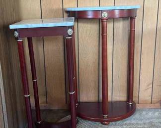 2 Red Wooden Marble Accent Tables