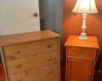Wooden Dresser, Nightstand And Lamp