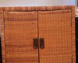 Bamboo Wicker 2 Shelf Cabinet With Doors And Metal Hardware