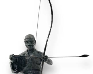 Japanese Bronze Zen Archer on Wood Base