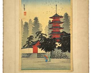 Shotei Takahashi: Kinugasa Temple Woodblock 1932