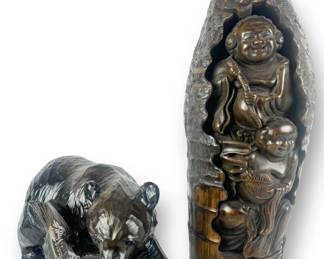 (2) Carved Figures- Bamboo & Wood 