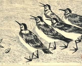 Gyojin Murakami "Shore Birds" Woodblock