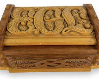 Scandinavian Artist Carved Wood Presentation Box