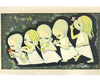 Shuzo Ikeda "Lady Bug" Woodblock Print 1970