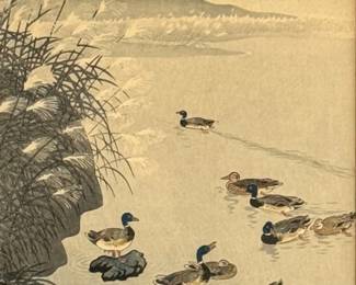 Ohara Koson "Wild Ducks & Pampas" Woodblock Print