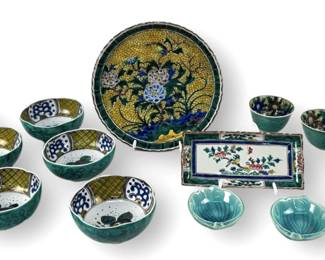 (21) Assorted Asian Aqua Color Serving Pieces