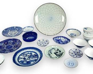 Group of White & Blue Asian Porcelain Dishes