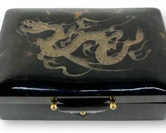 Antique Japanese Tortoise Shell Box w/ Dragon