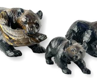 (3) Japanese Carved Wood Bears