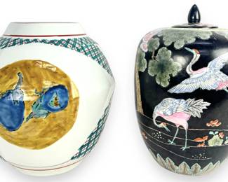 (2) Lg. Hand Painted Vessels